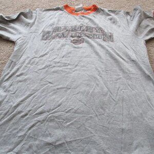 Harley Davidson Gray & Orange Shirt, Short Sleeved, Large, Greensboro NC